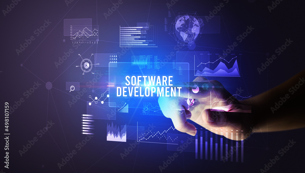 hand touching digital button, modern technology concept hand touching digital button, modern technology concept