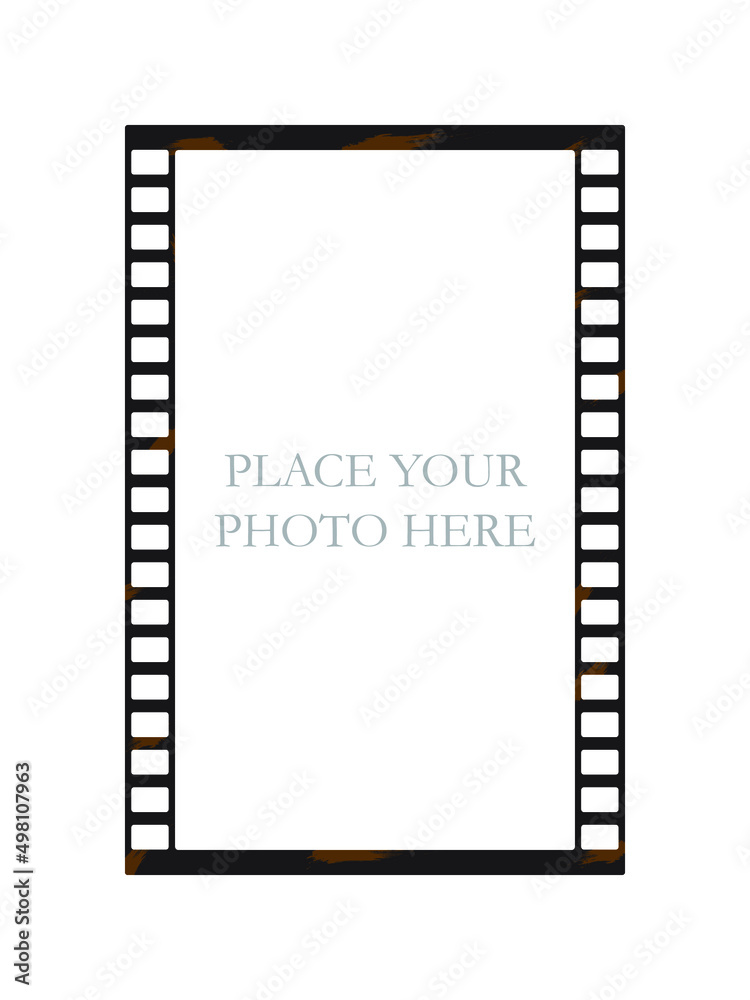 Photo frame in the form of a film frame. Movie frame background with space for your text or image. Stylish design with camera effect. Vector illustration