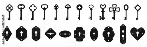 Old ornate key vector icon set