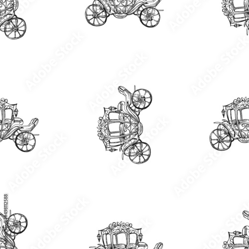 Seamless pattern of hand drawn sketch style coach isolated on white background. Vector illustration.