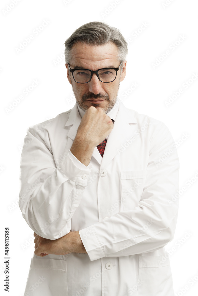 Attractive Caucasian senior man wearing gown suit looking toward to camera over isolated white background. Vertical image of senior man with thinking expression. Attractive Caucasian senior man wearing gown suit looking toward to camera over isolated white background. Vertical image of senior man with thinking expression.