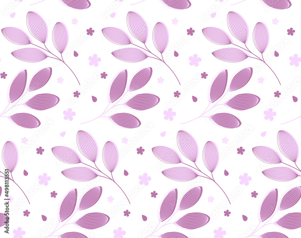 Botanical floral seamless pink pattern with leaves and flower. Pattern for textiles, fabrics, wallpaper, packaging