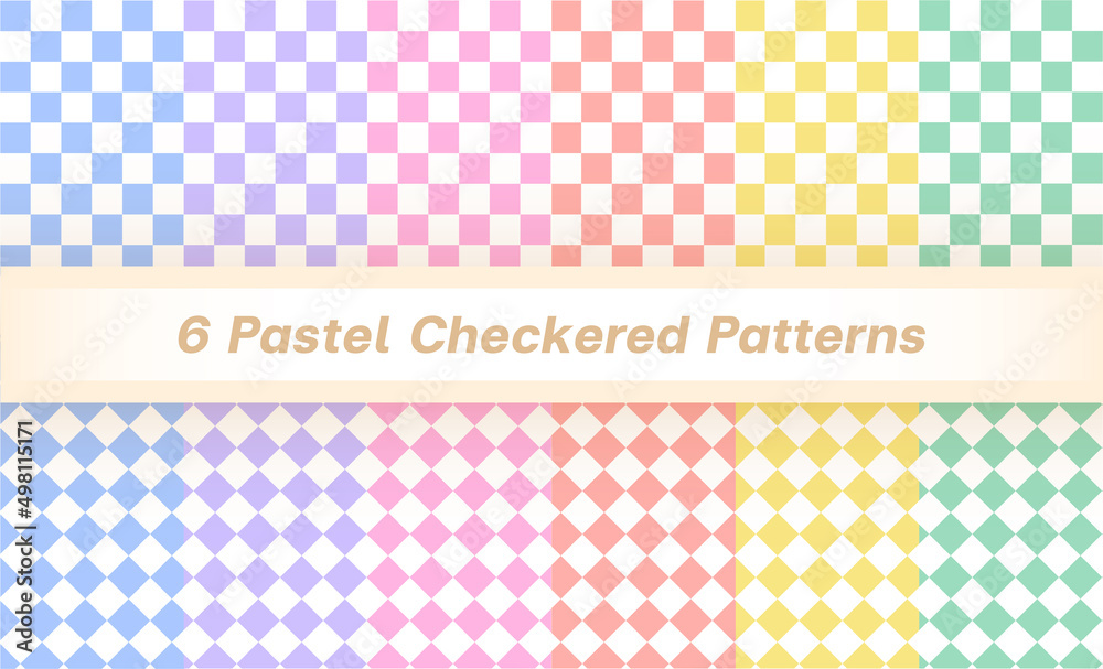 Set of 6 Pastel Checkered Patterns Blue Purple Pink Orange Yellow Green Tartan Plaid Checkered Gingham Pattern Background Vector Illustration Tablecloth, Picnic mat wrap paper