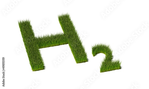 Growign grass H2 hydrogen symbol over white background, sustainable eco energy concept