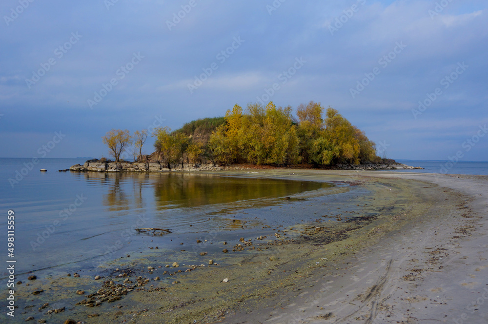 deciduous trees on the lake, in autumn. landscapes. trips. Eastern Europe