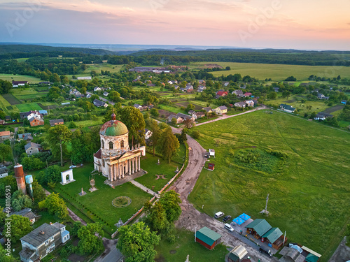 Obraz na płótnie Old St. Joseph's Church in Pidhirtsi aerial view, village Podgortsy, renaissance palace. Ukraine, Lviv region w salonie