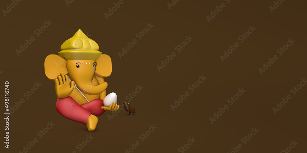 Fototapeta premium Hindu God Ganesha Statue Hindu sanatan Religion Festival Concept Elephant god. 3D Render illustration image
