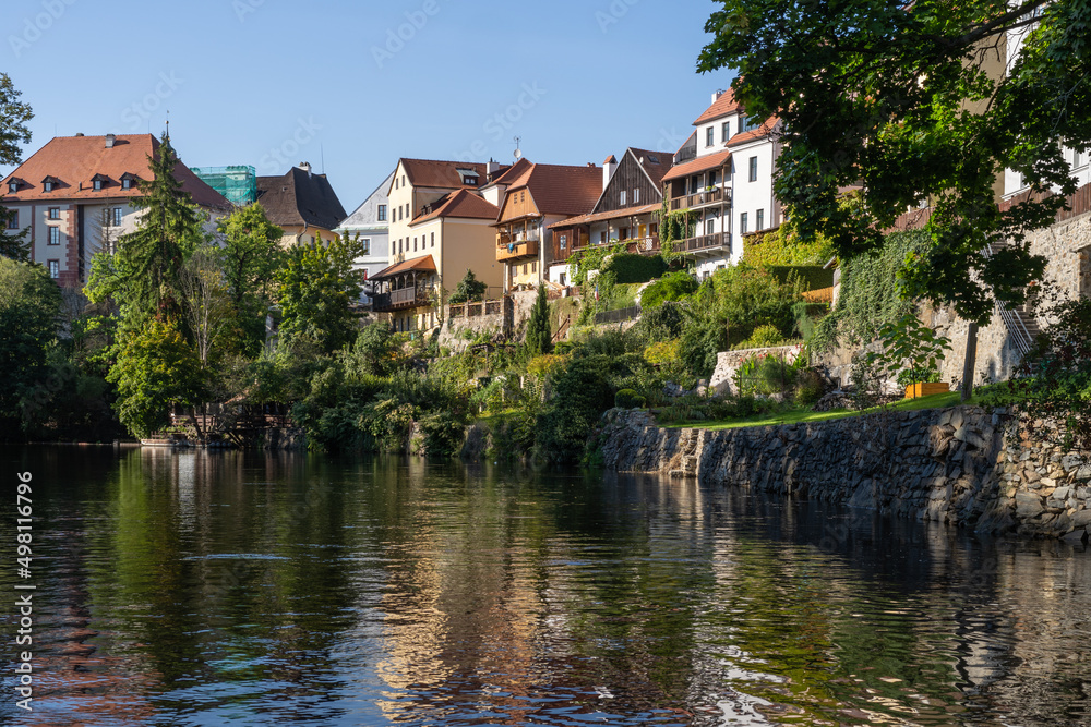 Historic houses along Vltava river in Český Krumlov, Czech republic. UNESCO heritage site