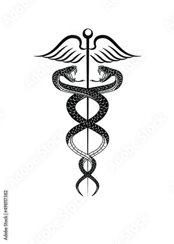 Beautiful illustration on the theme of medicine with two snakes.