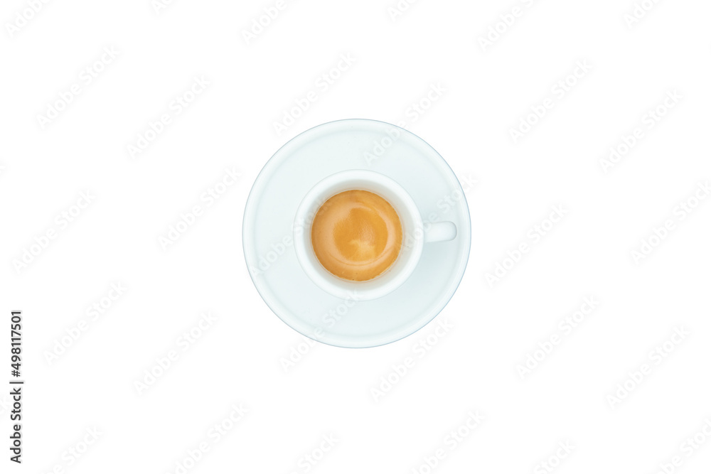 top view a cup of espresso coffee isolated on white background top view a cup of espresso coffee isolated on white background