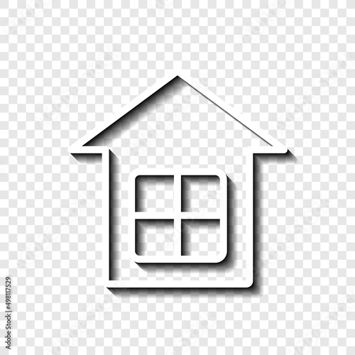 House simple icon. Flat desing. White with shadow on transparent grid.ai