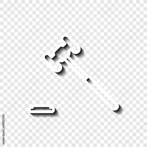 Judge gavel simple icon vector. Flat desing. White with shadow on transparent grid.ai