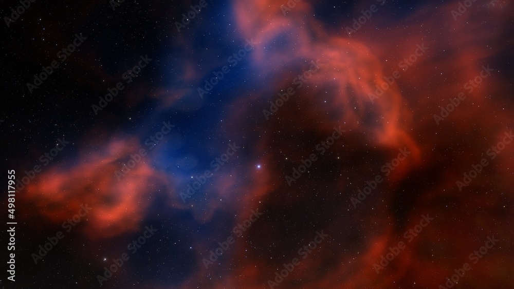 Fototapeta premium Deep space nebula with stars. Bright and vibrant Multicolor Starfield Infinite space outer space background with nebulas and stars. Star clusters, nebula outer space background 3d render 