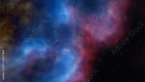 Deep space nebula with stars. Bright and vibrant Multicolor Starfield Infinite space outer space background with nebulas and stars. Star clusters, nebula outer space background 3d render 