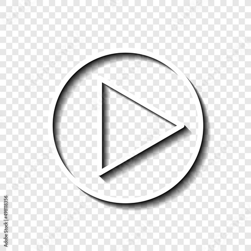 Play button simple icon vector. Flat desing. White with shadow on transparent grid.ai