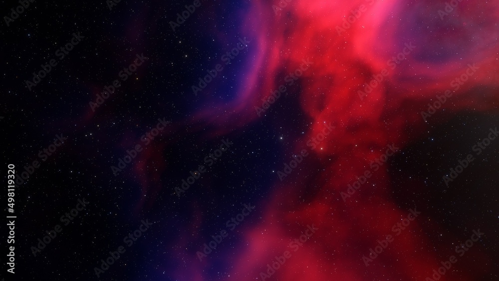 Space background with realistic nebula and shining stars. Colorful cosmos with stardust and milky way. Magic color galaxy. Infinite universe and starry night. 3d Render