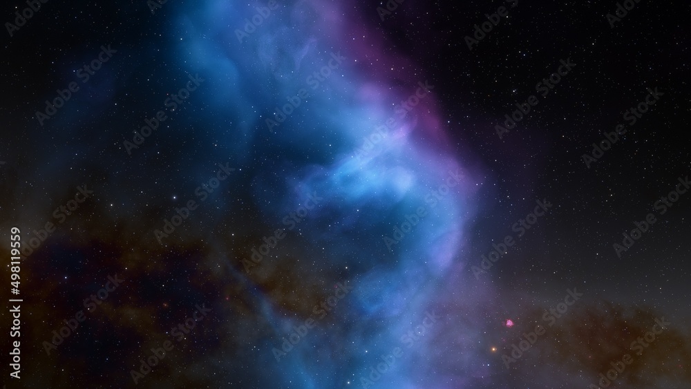 Space background with realistic nebula and shining stars. Colorful cosmos with stardust and milky way. Magic color galaxy. Infinite universe and starry night. 3d Render