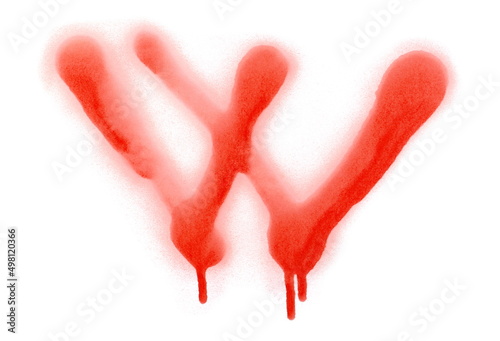 Red spray stain in shape letter w icon isolated on white 