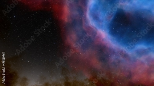 nebula gas cloud in deep outer space, science fiction illustrarion, colorful space background with stars 3d render 