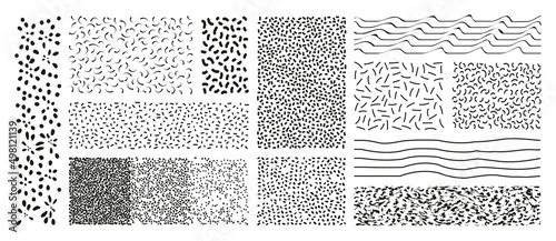 Set of abstract vector memphis textures with spots and lines in 80s style