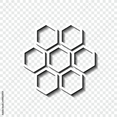 Honeycomb simple icon vector. Flat desing. White with shadow on transparent grid.ai