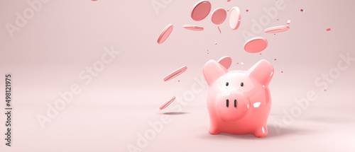 Financial theme with piggy bank and coins - clean 3d render