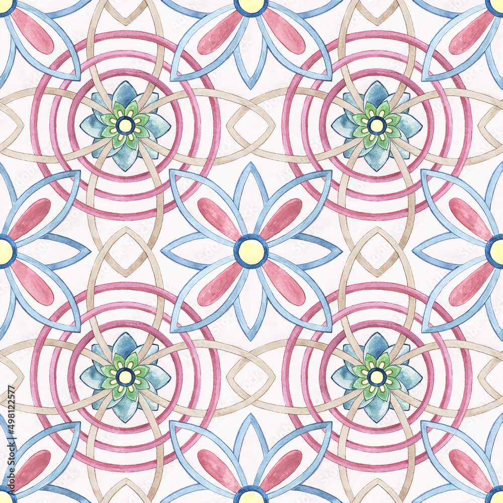 Seamless watercolor pattern for fabric, tiles, etc. Made of watercolor.