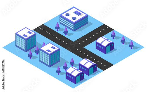 City urban area map Isometric vehicles 3D illustration architecture