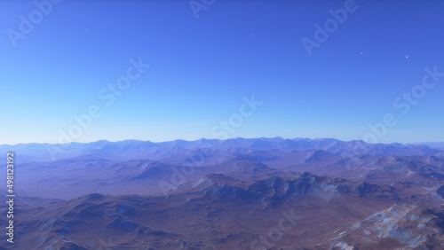 alien planet landscape sci fi spatial background  view from planet surface with spectacular sky  realistic digital illustration  