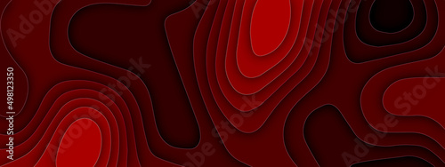 Luxury red abstract papercut background with 3d geometry circles. Orange paper cut banner with 3D slime abstract background and orange waves layers.