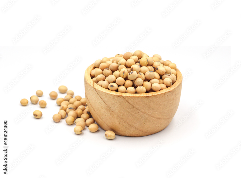 soybean seeds in a wooden bowl isolated on white background soybean seeds in a wooden bowl isolated on white background