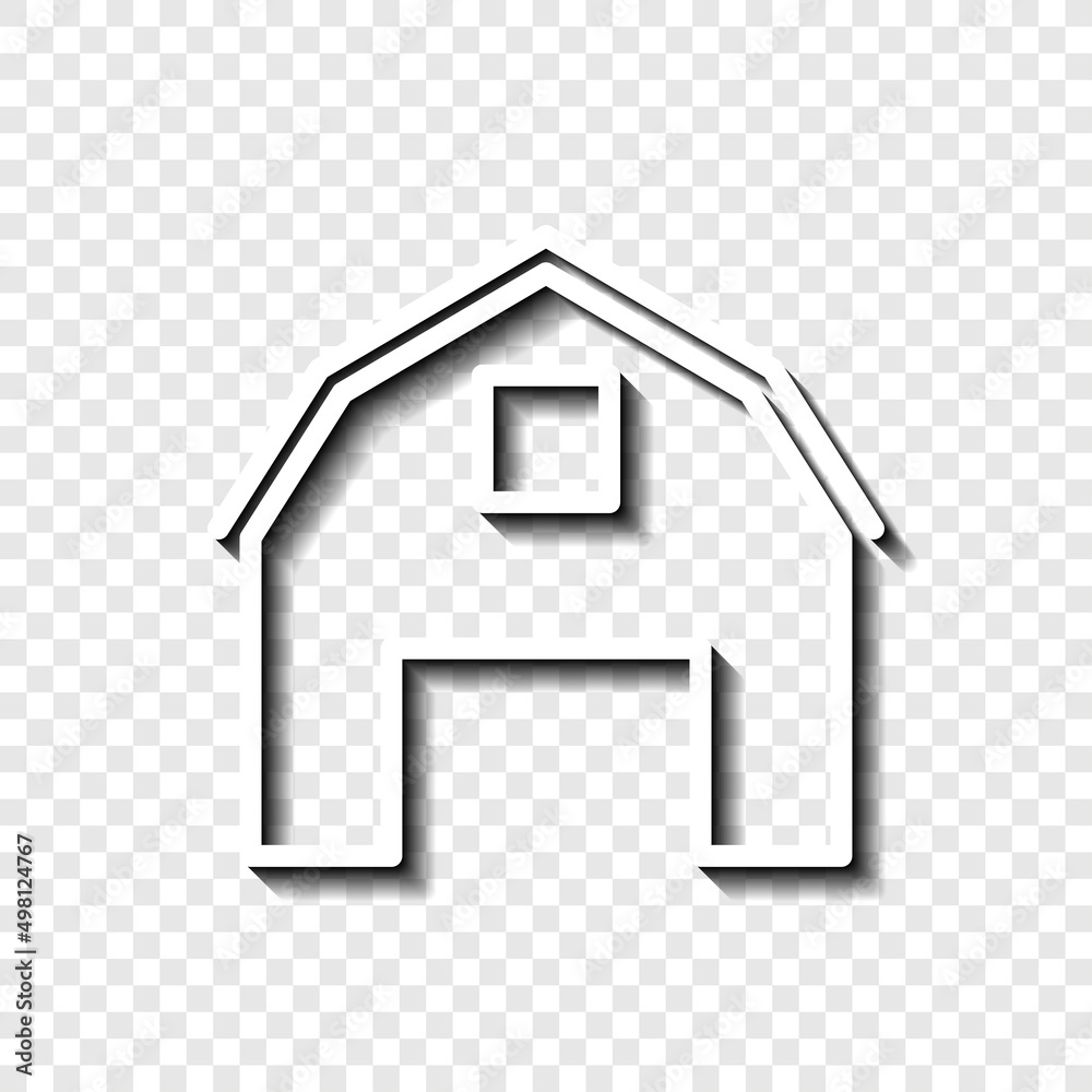 Obraz premium Barn simple icon. Flat desing. White with shadow on transparent grid.ai