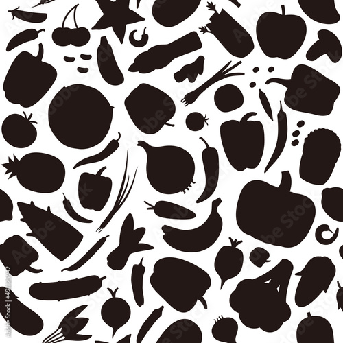 Seamless pattern of vegetables and fruit, vector illustration background