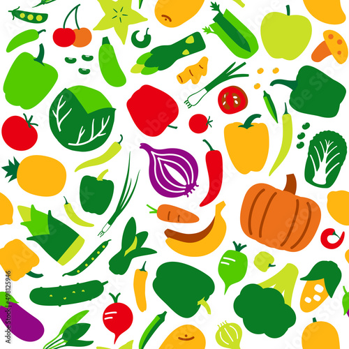 Fototapeta Naklejka Na Ścianę i Meble -  Seamless pattern of vegetables and fruit, vector illustration background