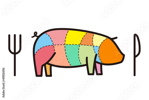 Pig meat cuts. butcher cuts diagram. Scheme of pork
