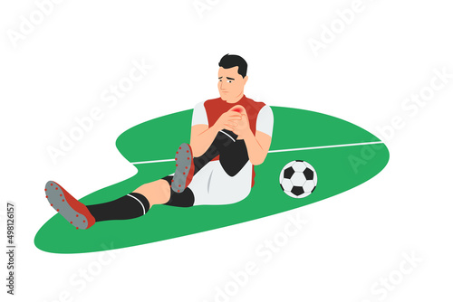 Injured Soccer Player Sprained Knee Vector Illustration