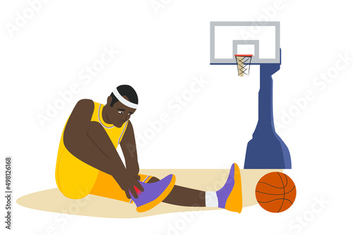 Injured Basketball Player Sprained Ankle Vector Illustration