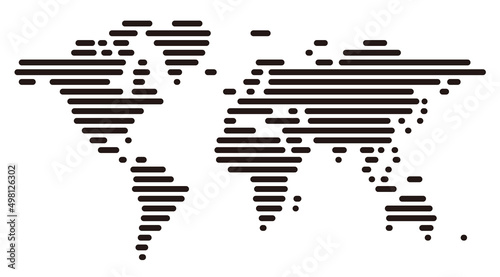 Simple horizontal line map of the world, vector white background