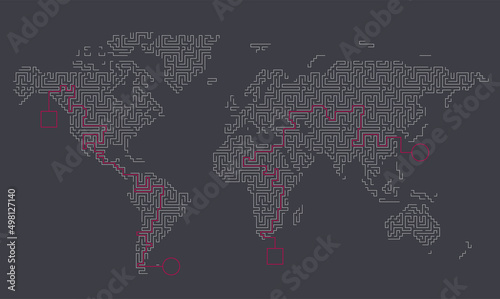 Maze map of the world, Vector illustration