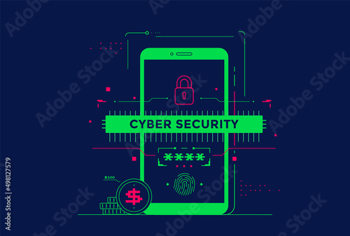 Mobile data Cyber security concept with smartphone. Online payment security transaction. Vector illustration © Denys Koltovskyi