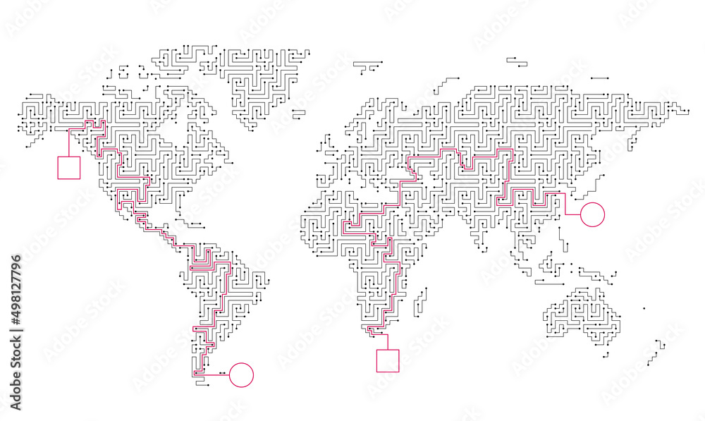 Naklejka premium Maze map of the world, Vector illustration