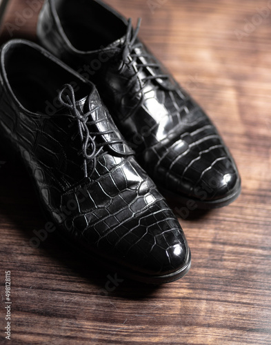 men's shoes made of genuine crocodile leather. Crocodile skin texture