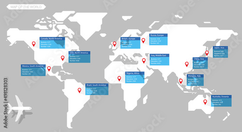 Minimalist straight line map of the world, vector background