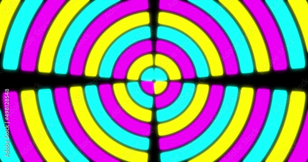Animation of purple, blue and yellow neon pattern moving in hypnotic motion on seamless loop Animation of purple, blue and yellow neon pattern moving in hypnotic motion on seamless loop