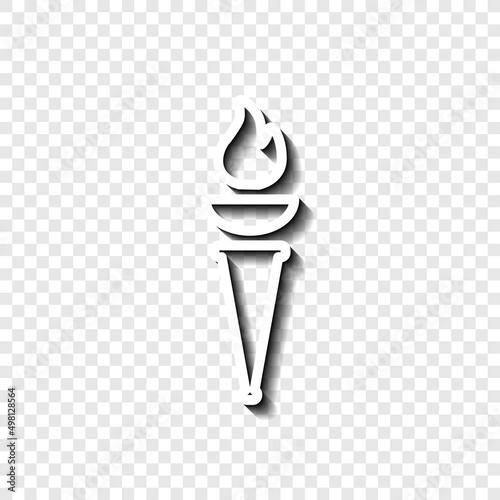 Torch simple icon. Flat desing. White with shadow on transparent grid.ai