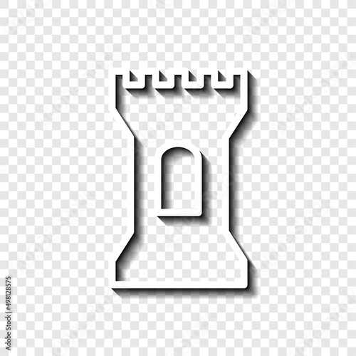 Tower simple icon. Flat desing. White with shadow on transparent grid.ai