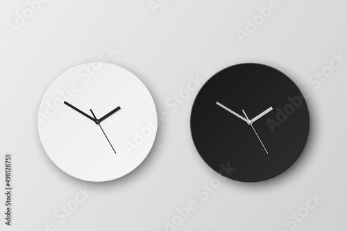 Vector 3d Realistic White and Black Wall Office Clock Icon Set Isolated. Design Template of Wall Clock Face Closeup. Mock-up for Branding and Advertise. Front View