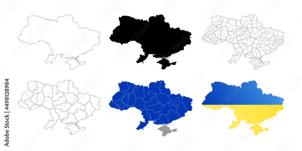 Ukraine map set. Map of the administrative-territorial division of Ukraine. Region and district. Vector illustration