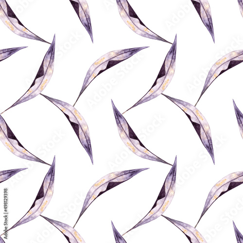 Seamless watercolor pattern with lilac autumn leaves, twigs of leaves, autumn. Botanical illustration for design, printing, postcards, fabrics