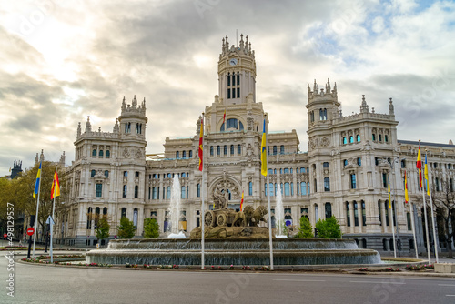 Madrid City Hall with the famous cibeles fountain in front, spain.